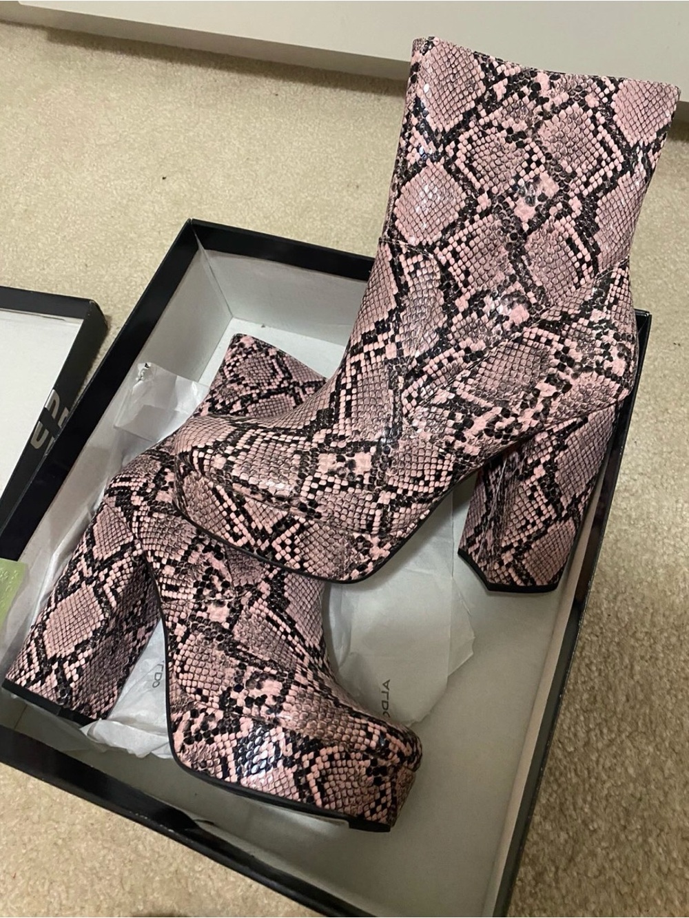 Women’s Pink Snake-Print Platform Ankle Boots
